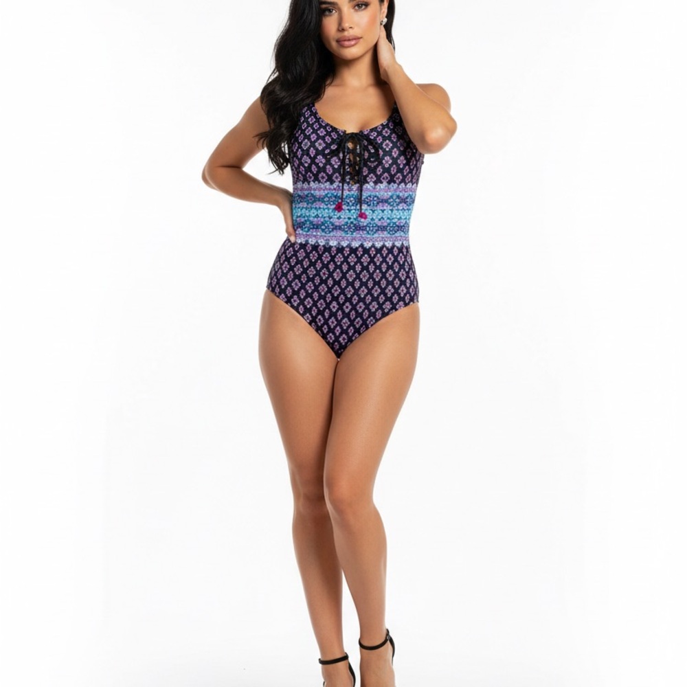Captiva Purple and Blue Geometric One Piece